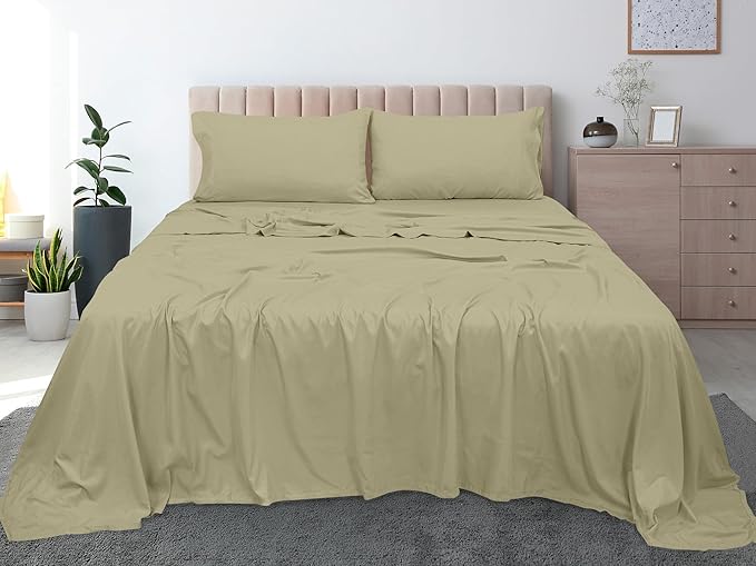 Royale Linens 300 Thread Count 100% Long Staple Combed Cotton Flat Sheet - Super Soft - Top Sheets - Twin Flat Sheet Sold Separately - Breathable, Cool & Crisp Percale Sheets Only (Twin, Sage Green)