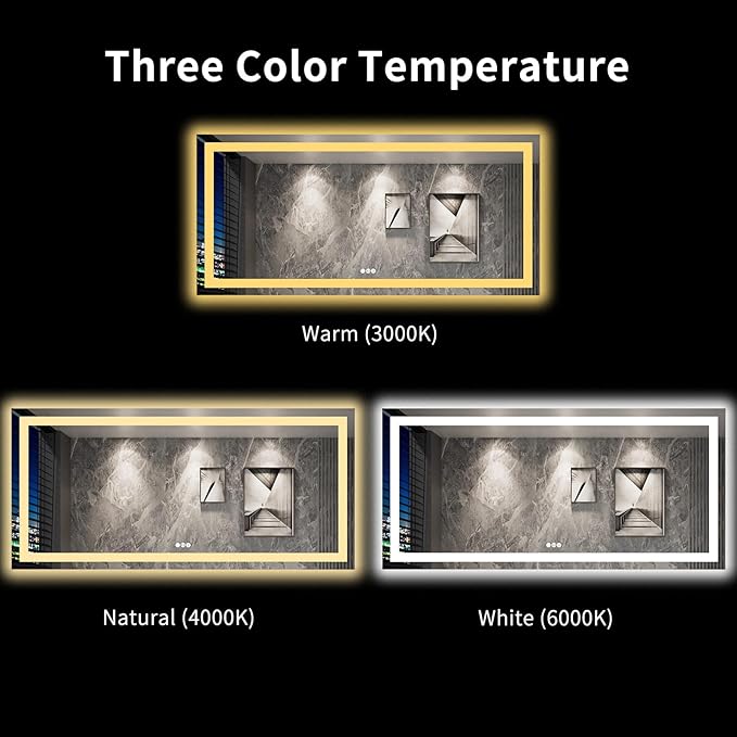 LOAAO 80"X40" LED Mirror for Bathroom, Lighted Bathroom Mirror with Lights, Anti-Fog, Dimmable, Memory Function, Easy to Install, Clear Reflection