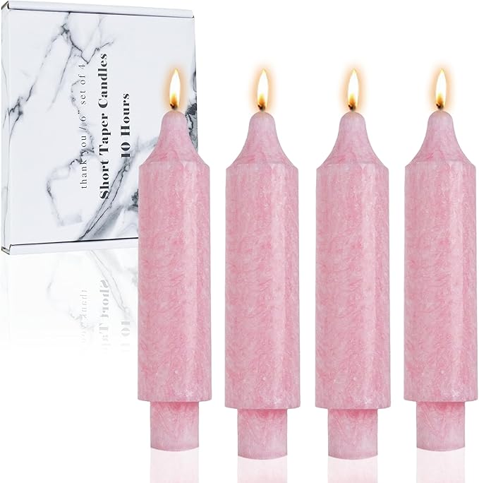 Pink Crystal Short Taper Candle Sticks Dripless Tapered Candles for for Holiday Wedding Party Wax Unscented Dinner 6 inch Set of 4