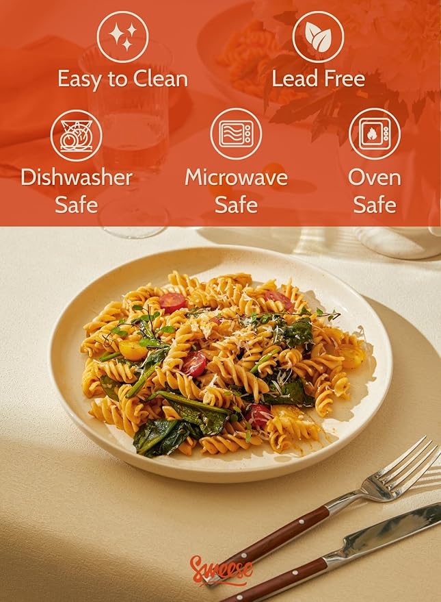 Sweese Porcelain Dinner Plates Set - 10 Inch Beige Round Dishes, 6-Pack, for Salad Serving, Scratch Resistant, Oven, Microwave Safe