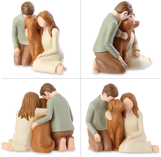 Couple with Dog Figurines, We Are A Family Dog Memorials Statues for Lovers