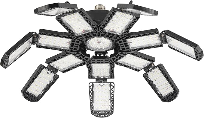 LED Garage Light,Super Bright Screw in E26/E27 Ceiling Shop Work Lamp, 300W 30000 Lumen Deformable Basement Bulb Fixture with 14+1 Adjustable Panels, Lighting for Workshop, Attic