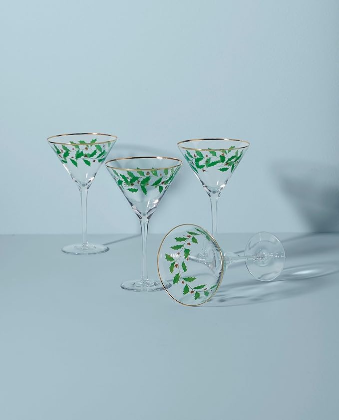 Lenox 893570 Holiday Decal 4-Piece Martini Glass Set, Christmas Dinnerware, Hosting