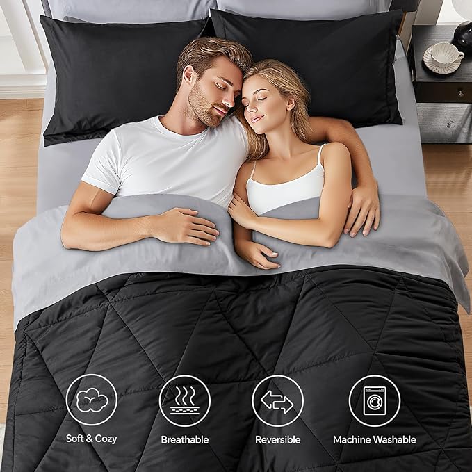 BEDELITE Twin Comforter Set 5 Pieces Bed in A Bag - Soft Microfiber Reversible Black Bed Set with Comforters, Sheets, Pillowcase & Sham, Cozy Luxury Bedding Sets for All Season
