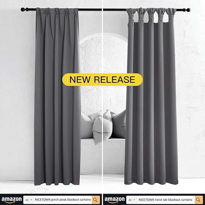 NICETOWN Thermal Insulated Grommet Blackout Curtains for Bedroom (2 Panels, W42 x L63 -Inch, Grey)
