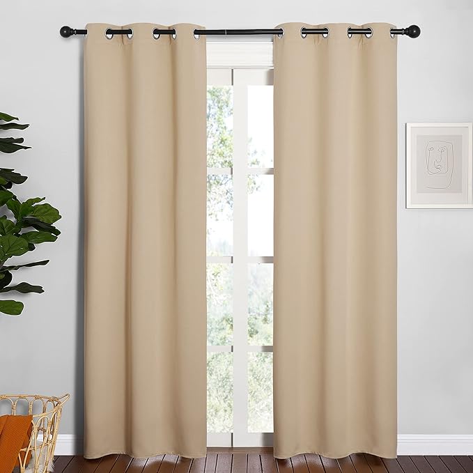 NICETOWN Room Darkening Draperies Window Curtain Panels, Thermal Insulated Grommet Room Darkening Curtains for Bedroom (Biscotti Beige, 2 Panels, W34 x L84 -inch)