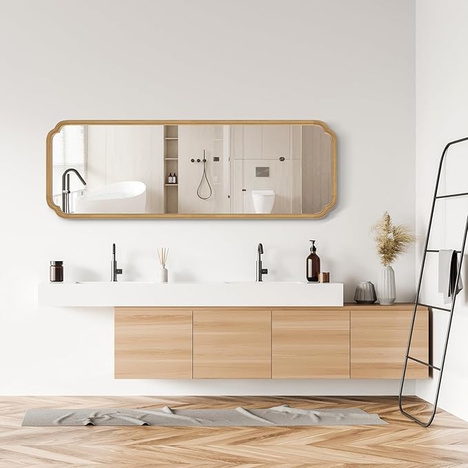 WallBeyond Full Length Mirror Wall Mounted 65"x22", Rustic Wooden Frame Floor Mirror, Large Full Body Mirror for Bedroom, Leaning or Hanging Against Wall (Naturl Solid Wood)