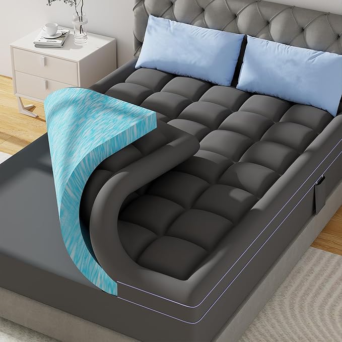 ABENE 3 Inch Dual Layer King Memory Foam Mattress Topper, 2 Inch Memory Foam Plus 1 Inch Down Alternative Pillowtop Mattress Pad with Deep Pocket, Soft Support for Pressure Relief, Gray