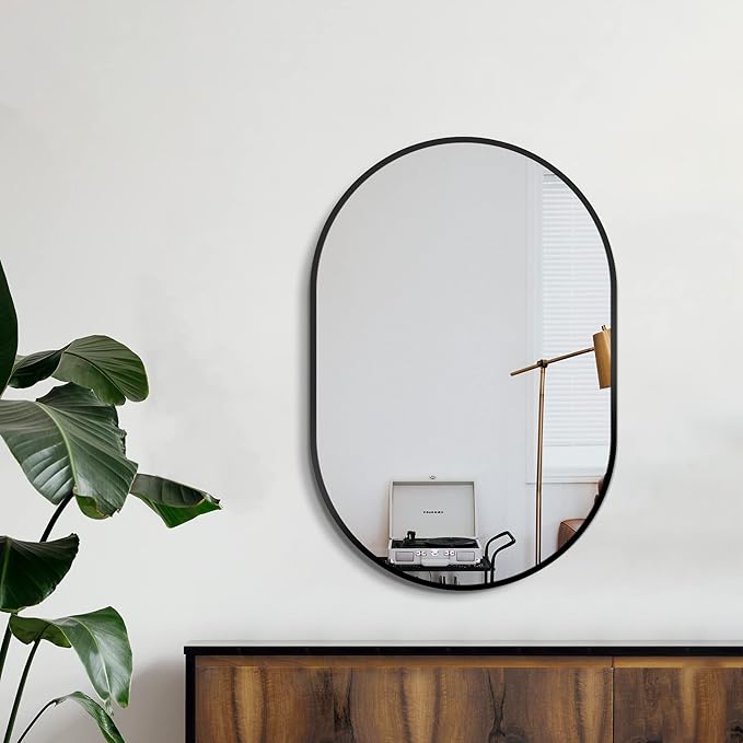 Bathroom Mirror for Wall,30''x20'',Black Oval Mirror for Bedroom Entryway Bathroom, Metal Framed Vanity Mirror(30''x20'',Black)