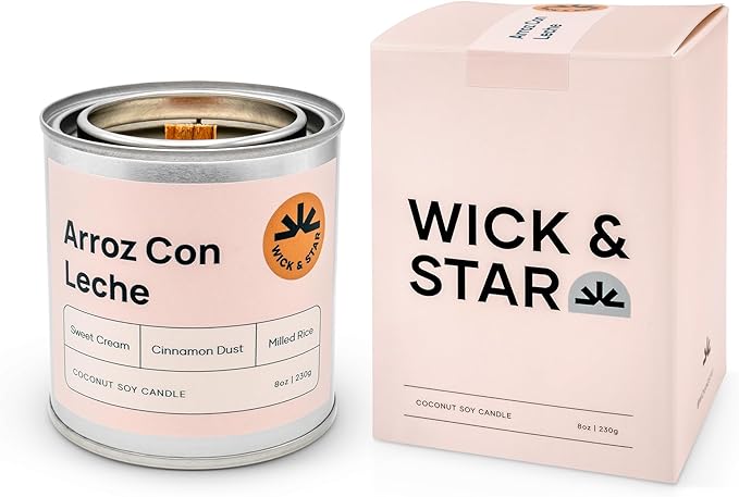 Wick & Star Vegan Non-Toxic, Wood Wick, Natural Coconut Soy Wax Aromatherapy Candle, Clean Burning (Arroz con Leche)