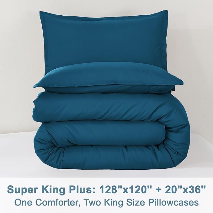 Litanika Comforters Teal Super King Plus Size, 3 Pieces Lightweight Solid Bedding Set & Collections, All Season Fluffy Bed Set (128x120In Comforter & 2 Pillowcases)