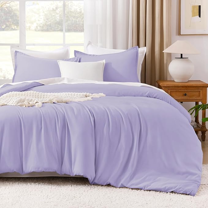 Litanika Lavender Comforter California King Size, 3 Pieces Cal King Lightweight Solid Bedding Comforter Set, All Season Fluffy Bed Set (104x96In Comforter & 2 Pillowcases)