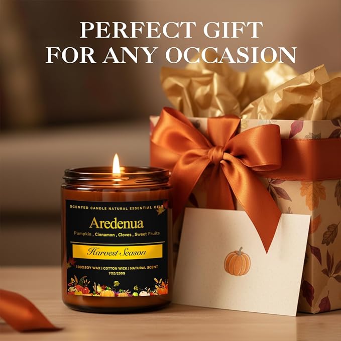 Harvest Season Candle - Fall Candles | Autumn Harvest Scented Candle - 7oz Soy Candles for Home Scented, Long Lasting Fall Scented Candle for Home, Cozy Seasonal Gift for Women Men