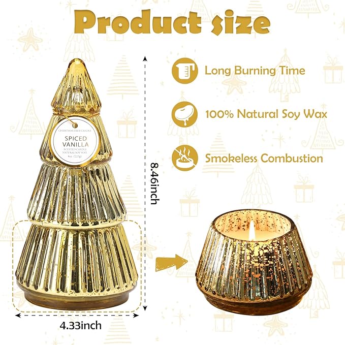 Christmas Tree Shaped Candle, Christmas Tree Scented Candles Gift, Tower Shaped Mercury Xmas Tree Candles, Winter Xmas Table Decorations Gold Tree Candle, 8oz