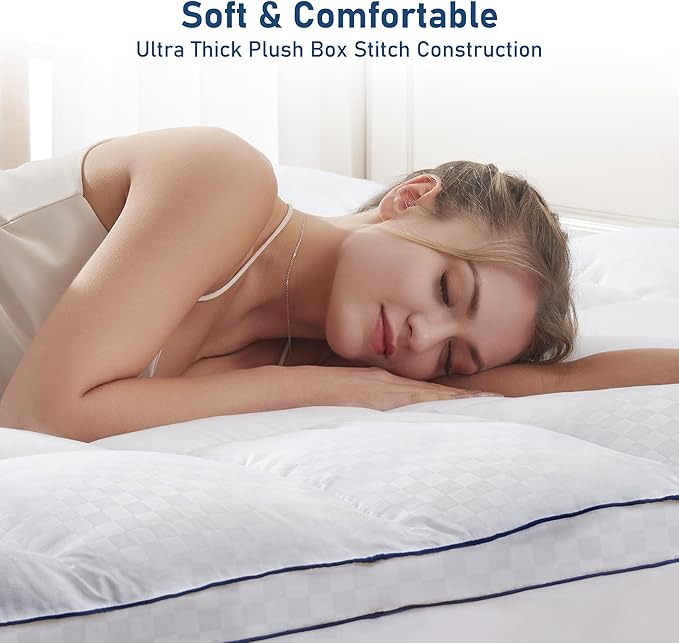 Full Mattress Topper Extra Thick Pillowtop Cooling Mattress Topper Plush Mattress Pad Cover Protector with 8-21 Inch Deep Pocket 3D Snow Down Alternative Fill White