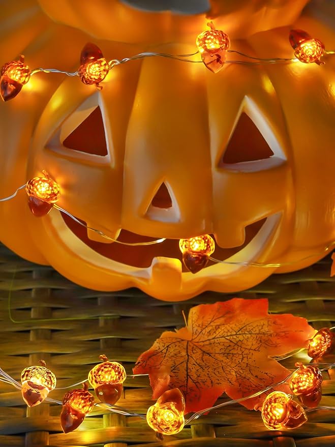 Fall Decorations Acorn Fairy Lights Battery Operated with Remote & 8 Modes & Timer, 10ft 30LED Acorn Fall Lights String Harvest Decoration Outdoor Indoor Light for Garland Halloween Thanksgiving Decor