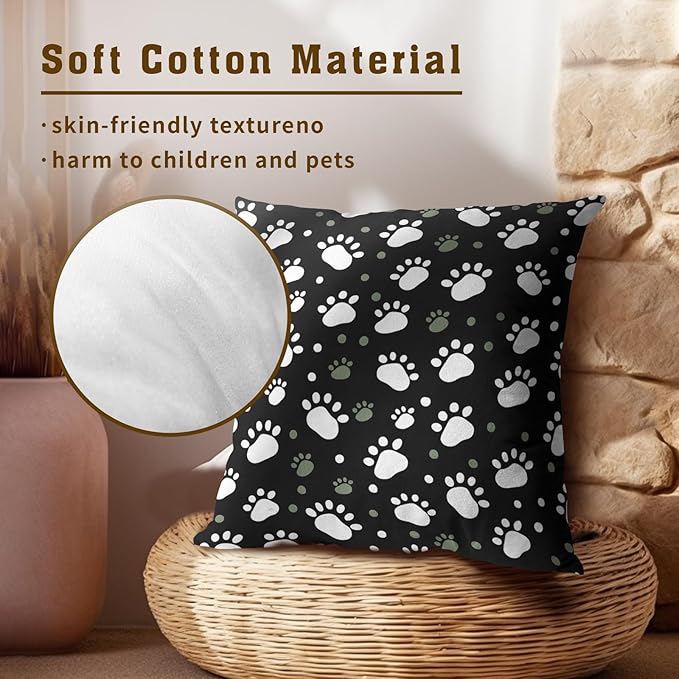 Paw Print Throw Pillow Covers - 16x16 Animal Dog Cat Paw Pillow Cases for Porch Patio Outdoor Indoor Home