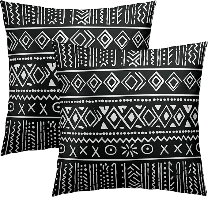 Black Tribal Throw Pillow Covers - Boho Aztec Pillow Covers 22x22 Stripe Ethnic Pillow Cases Set of 2 African Cushion Covers for Chair Couch Home Outdoor