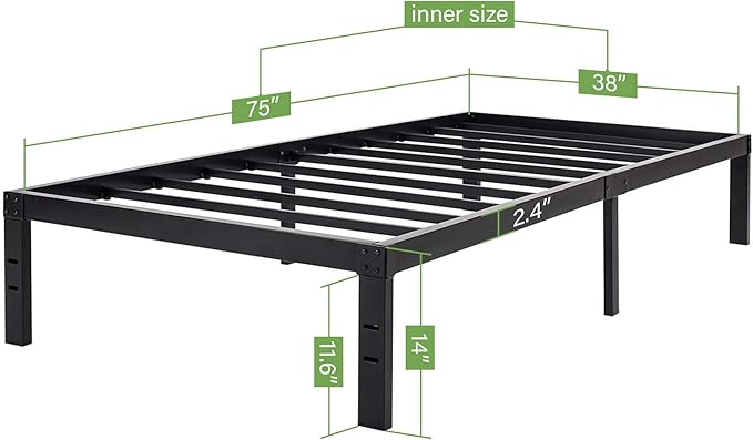 45MinST 14 Inch Reinforced Platform Bed Frame/3500lbs Heavy Duty/Easy Assembly Mattress Foundation/Steel Slat/Noise Free/No Box Spring Needed, Twin