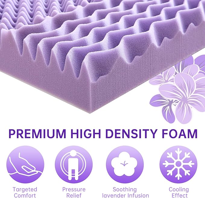 MUXHOMO 3 Inch 7-Zone Twin Mattress Topper, Egg Crate Foam Mattress Topper Twin Size for Back Pain, Lavender Cooling Gel Infused Bed Pad, CertiPUR-US and Oeko-TEX Certification (38"×75")