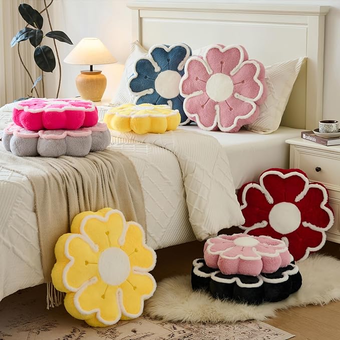 Flower Shaped Decorative Throw Pillow Cushion for Bed Couch, Cute Flower Plush Throw Pillows Home Decor Floor Pillow Seating Cushions (Grey Pink, 13.7 Inches)