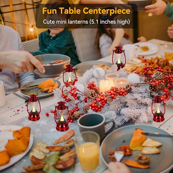 (6 Pcs-5.1in) Mini Red Lanterns for Christmas Decor, Lightweight Portable Small LED Lanterns Decorative Indoor & Outdoor Hanging Ornaments for Weddings Party Halloween Classroom Decorations