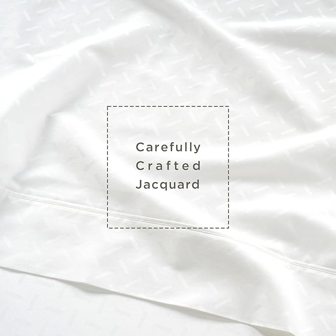 Threadmill Cotton Full Size Sheet Set | 100% Cotton Sheets for Full Size Bed | Damask Jacquard Full Bed Sheets Set with 16” Deep Pocket | Soft Sateen Weave 4-Piece Cooling Bedding Set | White