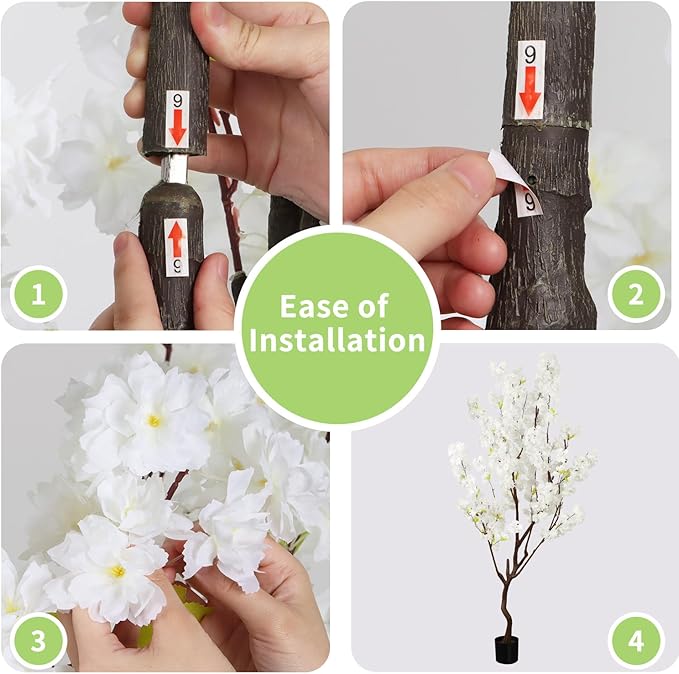 Faux White Cherry Blossom Tree 7ft(84in) Artificial Silk White Flower Tree Lifelike Large Fake Floral Tree for Wedding Realistic Elegant Cherry Sakura Plant in Pot for Home,Living Room,Office Decor