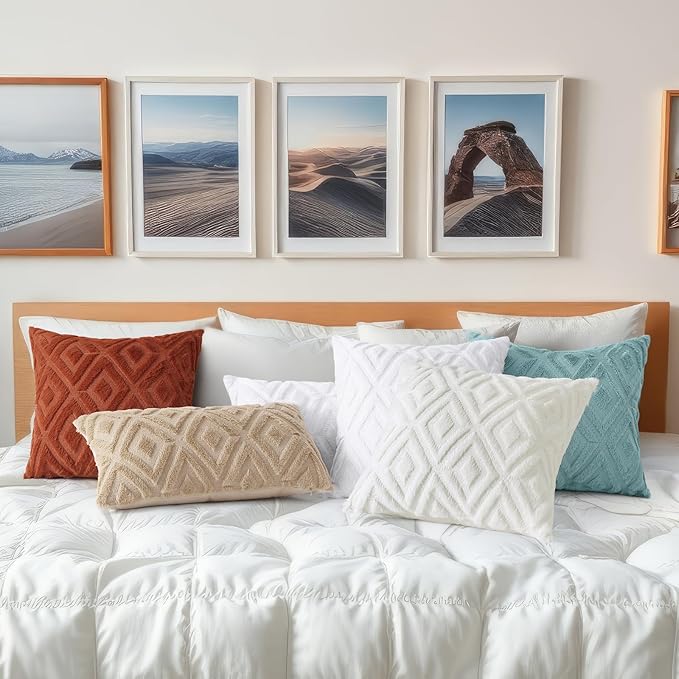 decorUhome Fall Couch Throw Pillow Covers 18x18 Set of 2, Decorative Soft Plush Faux Wool Neutral Accent Pillow Covers for Bed Sofa Living Room, Rust
