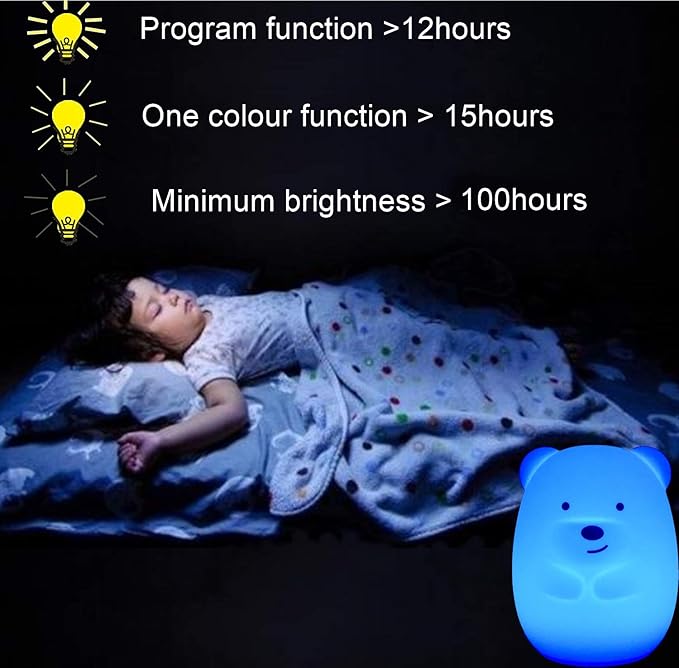 Bear Night Lights for Kids, Bedside lamp for Children, Baby Nursery Light - Break Resistant/Eye Caring/Adjustable Brightness Color/Time Setting/Gifts for Kids Babies Boys Girls - Medium