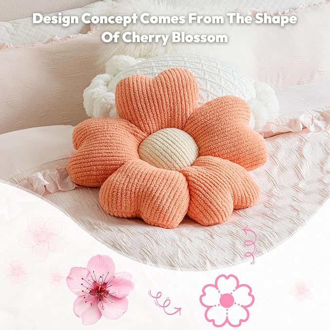 Sioloc Flower Shaped Throw Pillow, Fun Daisy Pillow, 19.7" Light Orange Cute Decorative Seat Cushion Aesthetic Plush Pillows for Bed Floor Couch Chair