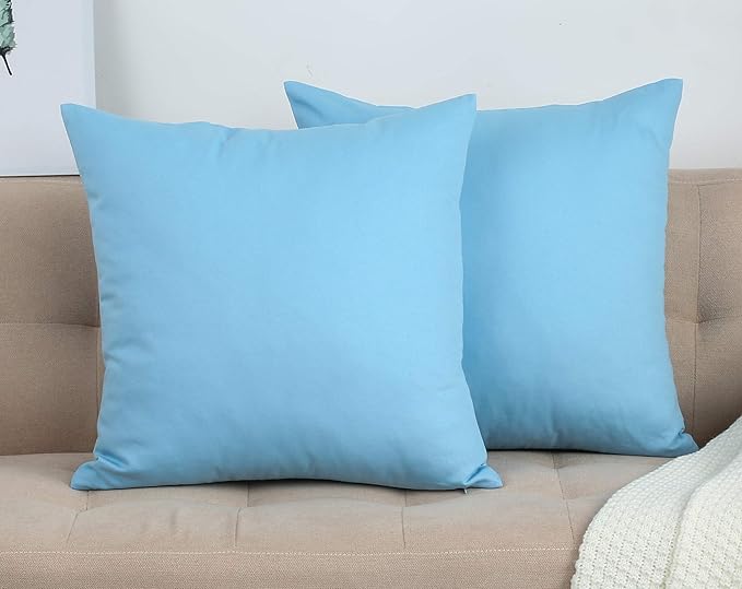 TangDepot Handmade Decorative Solid 100% Cotton Canvas Throw Pillow Covers/Cushion Covers, 45 Colors Available - (18" x18" , Sky Blue, 2 Count (Pack of 1))