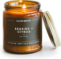 Calyan Wax Co. Soy Wax Candle, Seaside + Citrus Scented Candle, 57 Hour Burn Time, Aromatherapy Soy Candles, Non Toxic & Vegan Soy Wax, Amber Glass Jar Scented Candles, 7.2oz