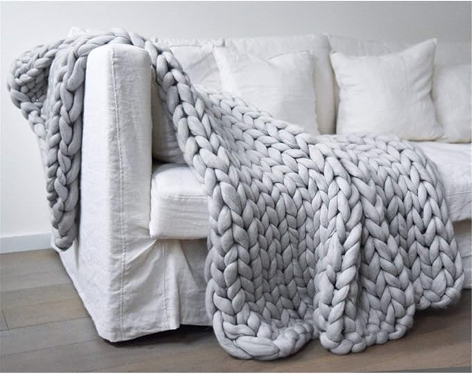 Chunky Knit Blanket Soft Handmade Knitting Throw for Bedroom Sofa Decor Super(Light Gray 60"x80")
