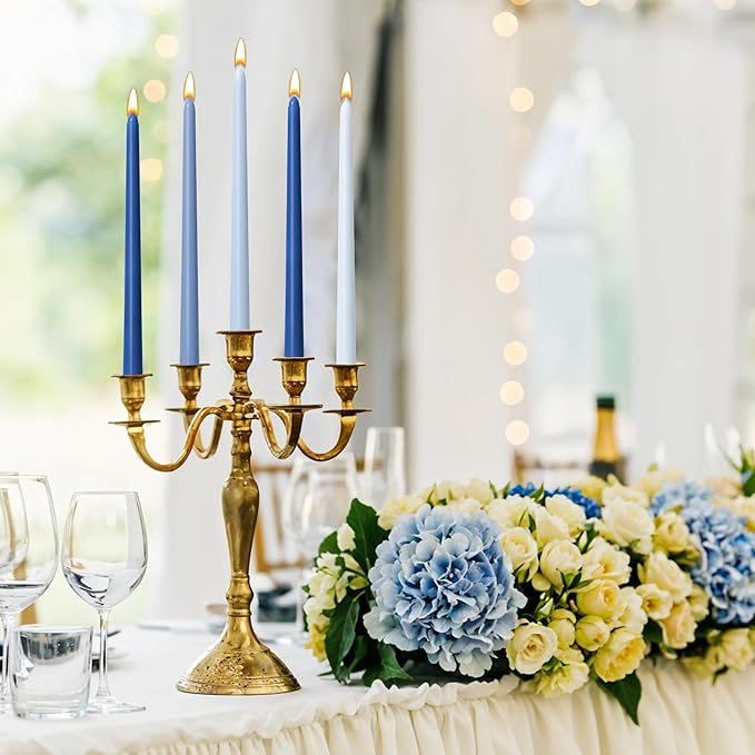 Viyffo Taper Candles 12 Inch 4 Pack Blue, 9 Hour Burn Unscented Dripless & Smokeless Decorative Candles for Dinner, Wedding & Home Decor