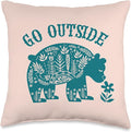Go Outside Bear Scandinavian Folk Art Hiking Throw Pillow