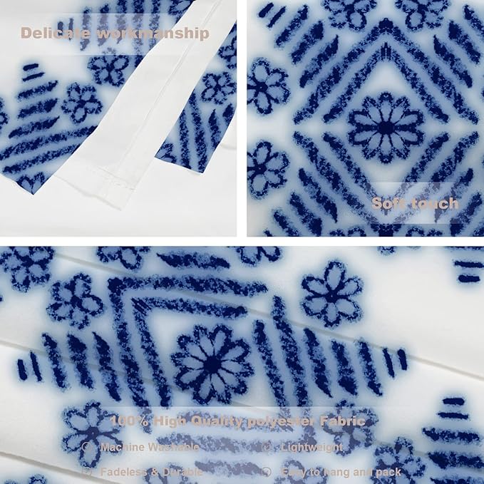 Batmerry Blue Art Flower Tapestry, Blue White Ceramic Glaze Tie Dye Wall Art Hanging Decoration Polyester Fiber White Ruffled Around for Dorm Room Bedroom Living Room, 59.1x82.7 inches