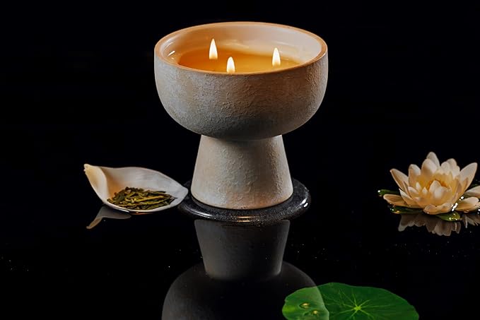 BLUEME Balance - White Lotus & Tea, Luxury Candle w/Essential Oils, 3 Wick, Hand-Poured Soy, Cotton Wick, Ceramic