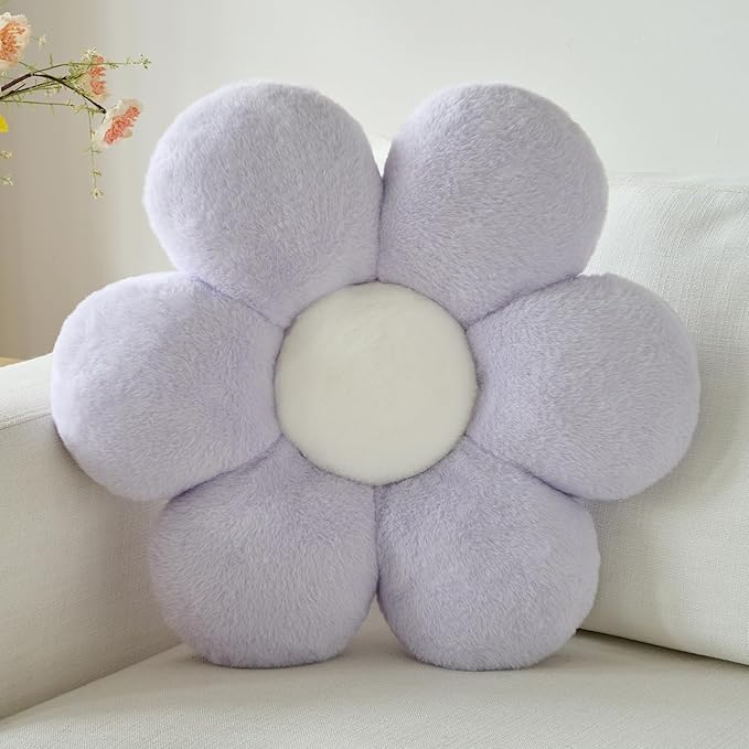 Flower Pillow, Decorative Throw Pillows for Couch Bed, Cute Daisy Home Decor Flower Shaped Pillows for Bedroom Living Room (Lavender Purple, 14.9 Inches)