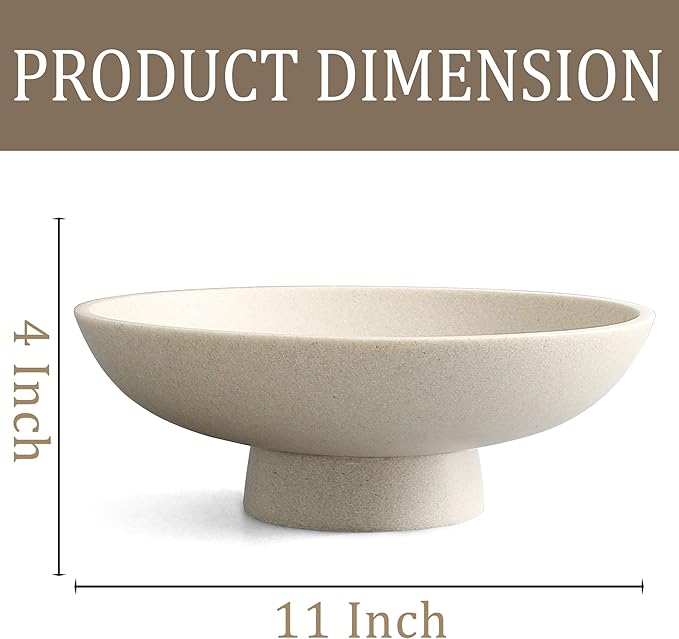 Modern Resin Pedestal Bowl – Large Fruit Bowl for Kitchen Counter, Catch All Tray for Entryway Table, Stylish Key Bowl & Dining Centerpiece, Beige