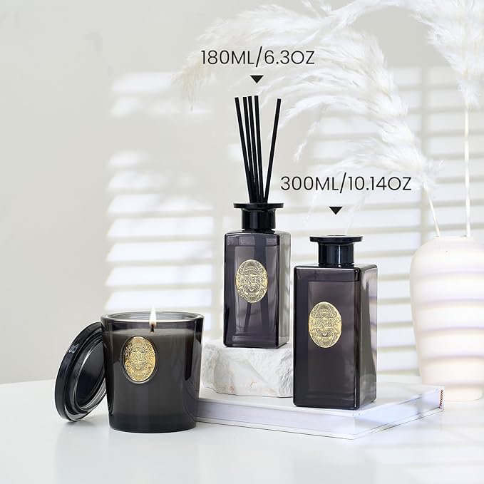 M&SENSE 10.14 oz Large Reed Diffuser Set | Oud Wood Scent Oil Diffuser with Sticks | Hotel Collection Non-Toxic Essential Oil |for Bedroom Bathroom Living Room