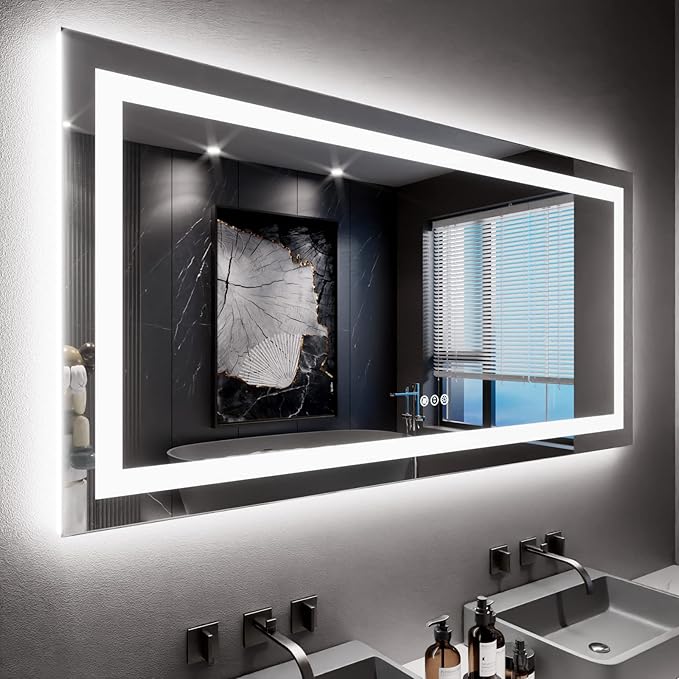 LOAAO 66"X40" LED Mirror for Bathroom, Lighted Bathroom Mirror with Lights, Anti-Fog, Dimmable, Memory Function, Easy to Install, Clear Reflection