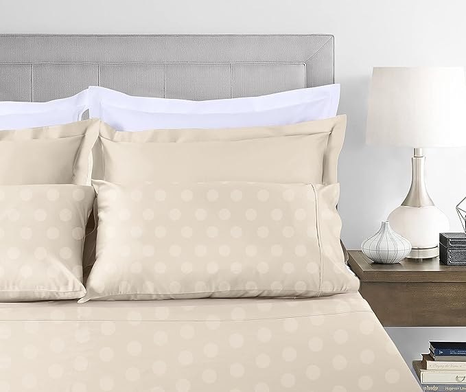 Threadmill Cotton Twin Sheet Set | 100% Cotton Sheets for Twin Size Bed | Damask Jacquard Sateen Twin Bed Sheets Set with 16” Deep Pocket | Soft Breathable 3-Piece Cooling Sheet Set | Beige