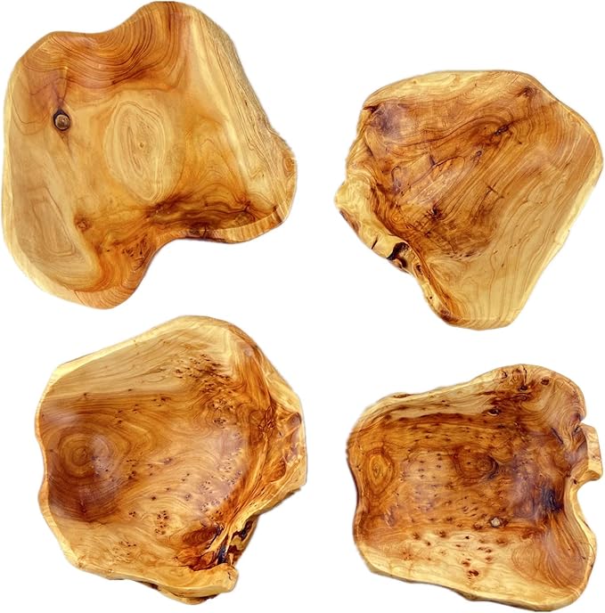 Wooden Bowl for Decor, Natural Shape Solid Wood Carved Fruit Bowl, Decorative Wooden Bowl for Table Centerpiece Office Home Decor, Multipurpose Candy Keys Serving Bowls (Small 8"-10")