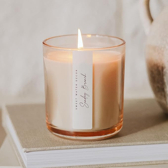 Sweet Water Decor Sunday Brunch Scented Soy Candles – Apple, Cinnamon, Orange, Bourbon, Butter, Coconut, – Cozy, Inviting Aroma – 50 Hour Burn – 12oz Tinted Glass Jar for Home Decor and Bedroom Decor