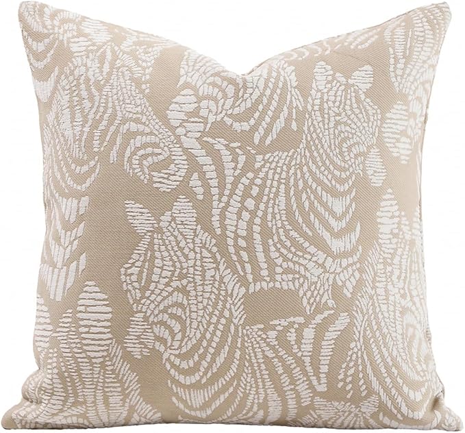 Premium Throw Pillow Covers 18x18 Inches - Oatmeal Zebra Chenille Jacquard Embroidery Decorative Couch Pillow Covers for Living Room Bedroom Sofa Home Décor