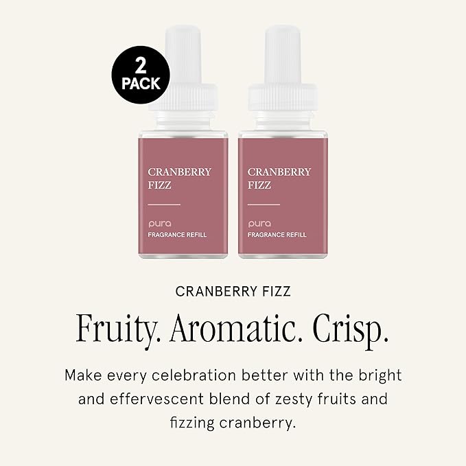 PuraHome Scent Refill - Smart Home Air Diffuser - Up to 120-Hours of Luxury Fragrance per Refill - Home Essential - Clean & Safe Diffuser Fragrance - 2 Pack, Cranberry Fizz