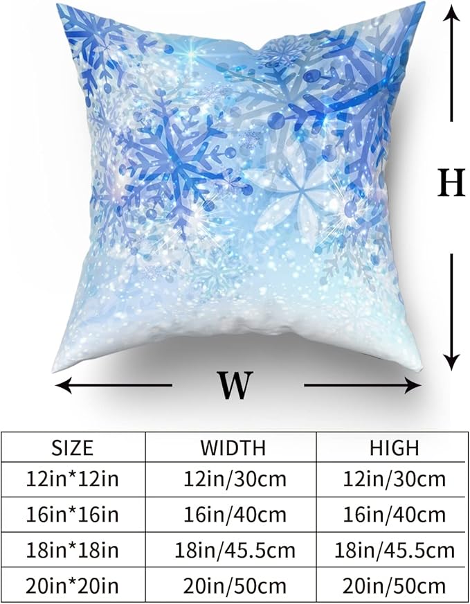 Giwawa White Blue Snowflake Pillow Cover Set of 2 Merry Christmas Snow Throw Pillowcases Winter Xmas Falling Crystal Nature Ice Cushion Covers for Sofa Bedding Car Home Couch Decor 18"x18"