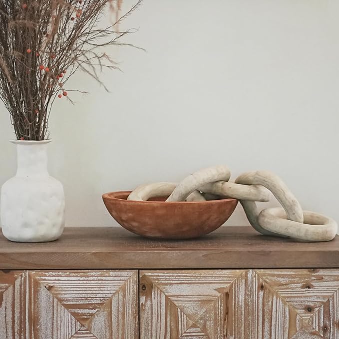 Hand Carved Wooden Decorative Bowl for Home Entryway Decor, Wood Centerpiece Bowl for Coffee Table Decor, Wood Dough Bowl for Farmhouse Decor (Mahogany)