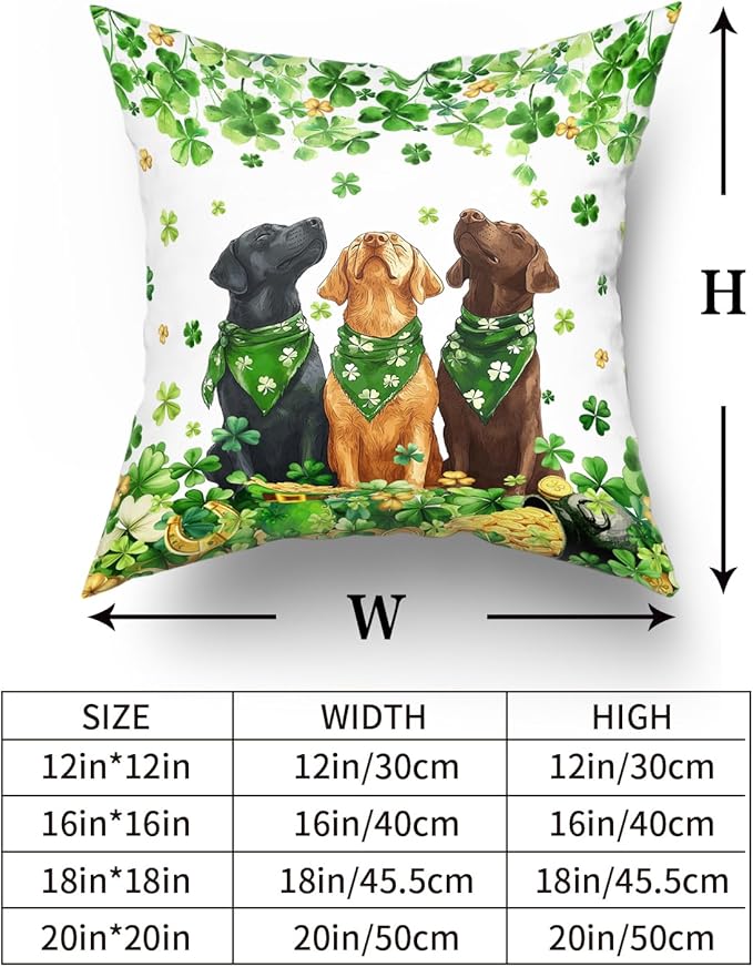 Giwawa Patrick Dogs Pillow Covers Set of 2 20x20inch Lucky Shamrocks Funny Puppy Decorative Square Pillow Cases Spring Clovers Leaf Cotton Throw Cushion Covers for Sofa Couch Patio Bedding